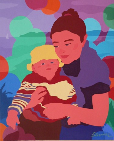 Картина под названием "Mère et son enfant" - Danielle Braillon (DANIELL), Подлинное произведение искусства, Масло