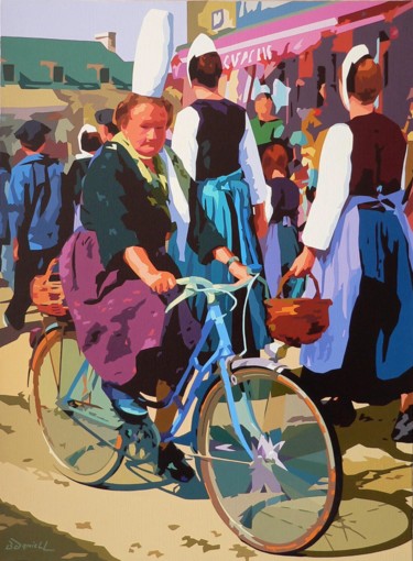 Картина под названием "Promenade en vélo" - Danielle Braillon (DANIELL), Подлинное произведение искусства, Масло