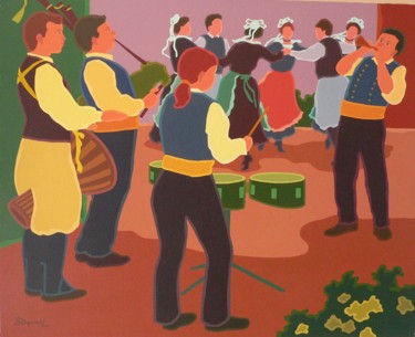 Schilderij getiteld "Musiciens à Fouesna…" door Danielle Braillon (DANIELL), Origineel Kunstwerk, Olie