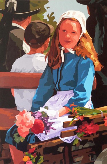 Malerei mit dem Titel "Dans le char à bancs" von Danielle Braillon (DANIELL), Original-Kunstwerk, Öl