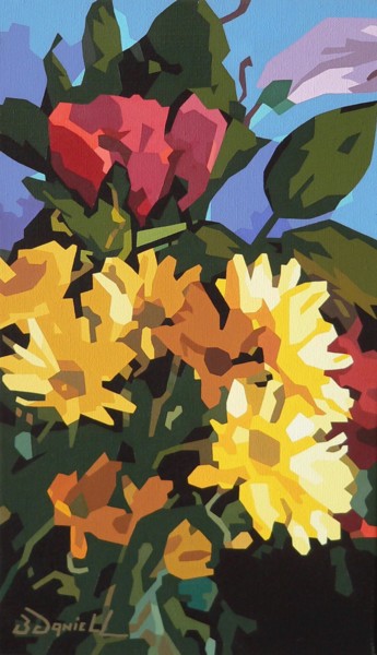 Painting titled "Les fleurs du jardin" by Danielle Braillon (DANIELL), Original Artwork, Oil