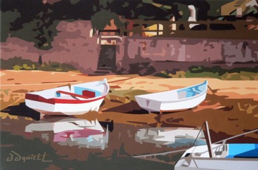 「Les deux barques」というタイトルの絵画 Danielle Braillon (DANIELL)によって, オリジナルのアートワーク, オイル
