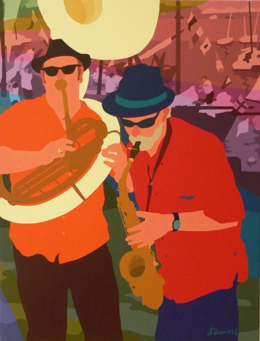 "Joueurs de jazz" başlıklı Tablo Danielle Braillon (DANIELL) tarafından, Orijinal sanat, Petrol