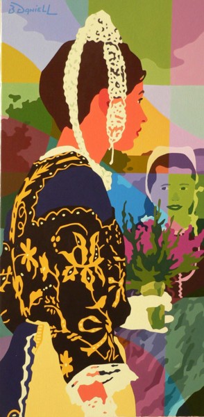 Schilderij getiteld "Jeune femme en cost…" door Danielle Braillon (DANIELL), Origineel Kunstwerk, Olie