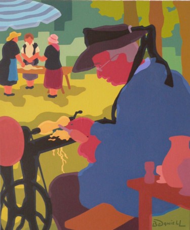 Schilderij getiteld "Le tourneur sur bois" door Danielle Braillon (DANIELL), Origineel Kunstwerk, Olie