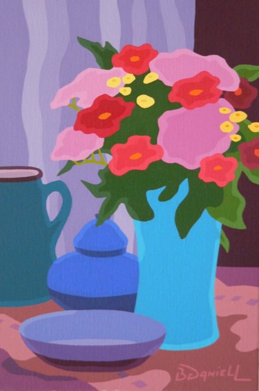 Painting titled "Bouquet en bleu" by Danielle Braillon (DANIELL), Original Artwork, Oil