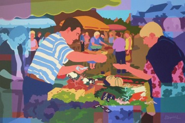 Peinture intitulée "Au marché" par Danielle Braillon (DANIELL), Œuvre d'art originale, Huile