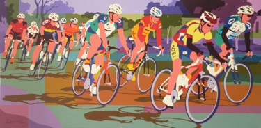 Pittura intitolato "La course cycliste" da Danielle Braillon (DANIELL), Opera d'arte originale, Olio