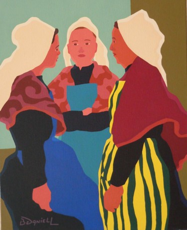 Painting titled "Fête des Brodeuses" by Danielle Braillon (DANIELL), Original Artwork, Oil