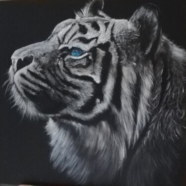 Painting titled "Tigre blanc" by Danielle D'Alife, Original Artwork, Acrylic Mounted on Wood Stretcher frame