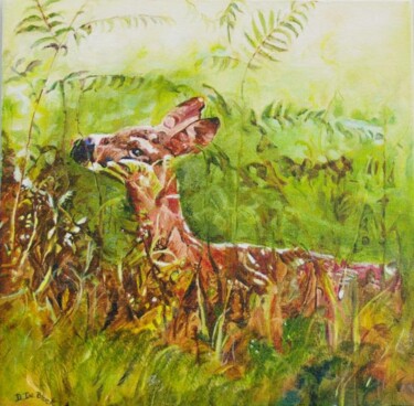Peinture intitulée "Faon dans les fougè…" par Danielle De  Block, Œuvre d'art originale