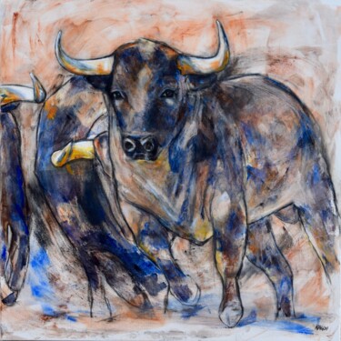 Schilderij getiteld "TORO IX" door Danielle Dumestre, Origineel Kunstwerk, Acryl Gemonteerd op Frame voor houten brancard