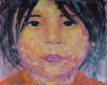 Painting titled "Portrait d'Ailleurs…" by Danielle Dumestre, Original Artwork, Acrylic Mounted on Wood Stretcher frame