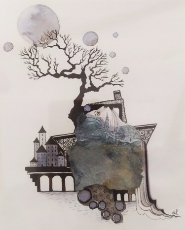 Dessin intitulée "Esquif 3" par Danielle Lequin, Œuvre d'art originale, Encre Monté sur Verre
