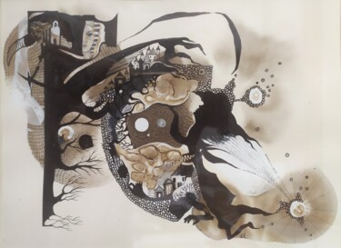 Рисунок под названием "Enluminure" - Danielle Lequin, Подлинное произведение искусства, Чернила Установлен на Стекло