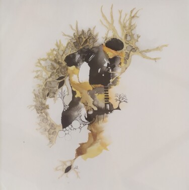 Drawing titled "Histoire de Lichens…" by Danielle Lequin, Original Artwork, Ink Mounted on Glass