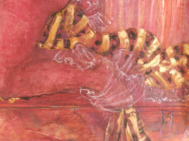 Pittura intitolato "detail tableau rouge" da Danielle Lerouge Schoeffter, Opera d'arte originale, Tempera