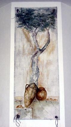 Schilderij getiteld "ARBRE ET JARES ROMA…" door Danielle Lerouge Schoeffter, Origineel Kunstwerk, pigmenten