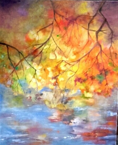 Painting titled "l'automne" by Danielle Mangeon, Original Artwork, Acrylic