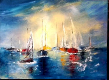 Painting titled "les flots" by Danielle Mangeon, Original Artwork, Acrylic