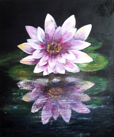 Painting titled "Reflets 2 nénuphars" by Danielle Mangeon, Original Artwork, Acrylic