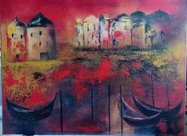 Peinture intitulée "Venise rouge" par Danielle Mangeon, Œuvre d'art originale, Acrylique