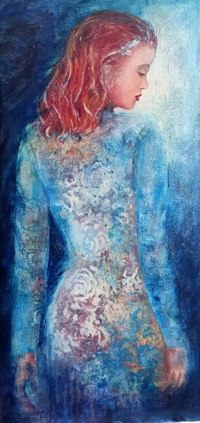 Pittura intitolato "Rêverie en bleu" da Danielle Mangeon, Opera d'arte originale, Olio