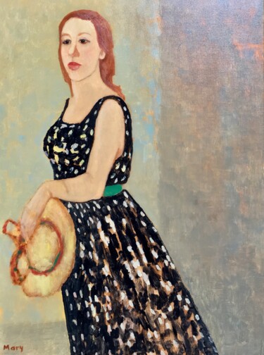 Painting titled "Dame au chapeau jau…" by Danielle Teyssedre, Original Artwork