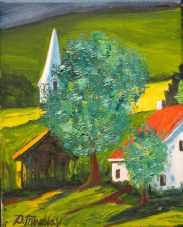 Peinture intitulée "le clocher" par Danielle Tremblay, Œuvre d'art originale, Huile