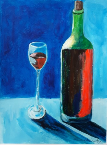 Peinture intitulée "104 bouteille et ve…" par Danielle Tremblay, Œuvre d'art originale, Acrylique