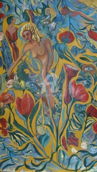 Ζωγραφική με τίτλο "Phagocytose" από Danielle Vasa, Αυθεντικά έργα τέχνης, Λάδι Τοποθετήθηκε στο Ξύλινο φορείο σκελετό