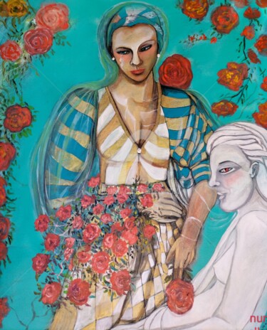 Schilderij getiteld "Et rose; elle a vêc…" door Danielle Vasa, Origineel Kunstwerk, Olie Gemonteerd op Frame voor houten bra…