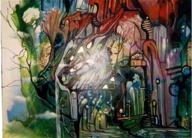 Malerei mit dem Titel "Kafka : le château" von Danielle Vasa, Original-Kunstwerk, Öl