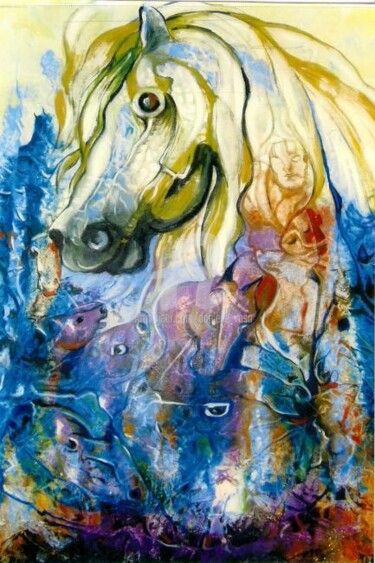 Peinture intitulée "Création du cheval" par Danielle Vasa, Œuvre d'art originale, Huile