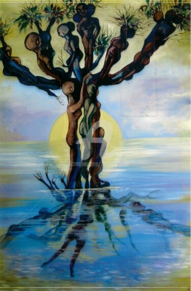 Painting titled "L'arbre de vie" by Danielle Vasa, Original Artwork, Oil