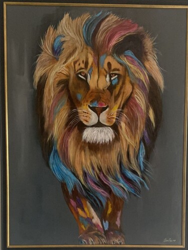Peinture intitulée "Colorful Lion" par Dani Bueno, Œuvre d'art originale, Acrylique Monté sur Châssis en bois