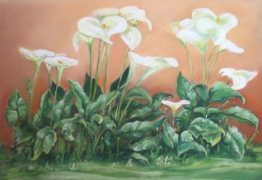 Painting titled "Buisson d'arums" by Danielle Cauchois, Original Artwork