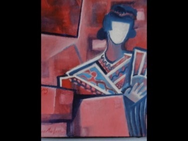 Peinture intitulée "geisha rouge" par Danielefort, Œuvre d'art originale, Huile