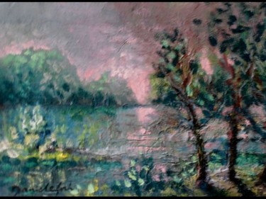 Peinture intitulée "soir sur l ' étang" par Danielefort, Œuvre d'art originale