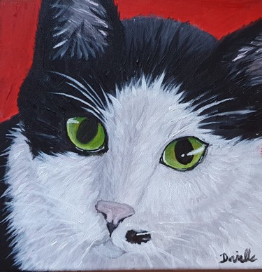 Painting titled "Fatboy, the Cat wit…" by Danielle Siauw, Original Artwork, Acrylic Mounted on Wood Stretcher frame