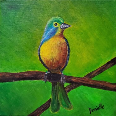 Painting titled "Bunting Bird" by Danielle Siauw, Original Artwork, Acrylic Mounted on Wood Stretcher frame