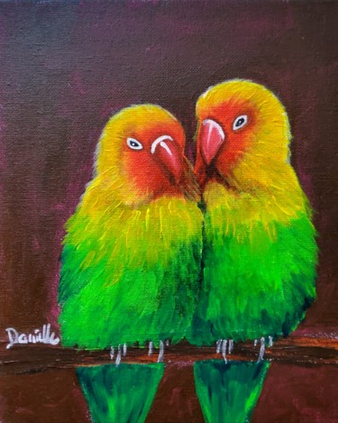 Painting titled "Love Birds" by Danielle Siauw, Original Artwork, Acrylic Mounted on Wood Stretcher frame
