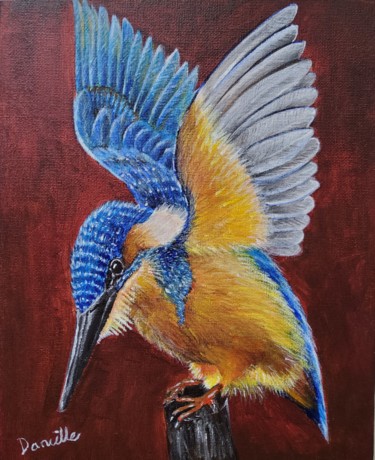Painting titled "Kingfisher" by Danielle Siauw, Original Artwork, Acrylic Mounted on Wood Stretcher frame