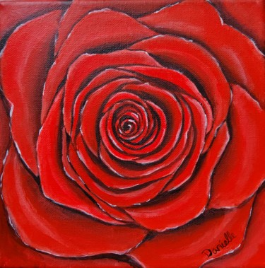 Painting titled "Red Rose" by Danielle Siauw, Original Artwork, Acrylic Mounted on Wood Stretcher frame