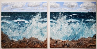Painting titled "Waves thrashing the…" by Danielle Siauw, Original Artwork, Acrylic Mounted on Wood Panel