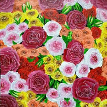 Peinture intitulée "La Vie en Rose" par Danielle Siauw, Œuvre d'art originale, Acrylique Monté sur Panneau de bois