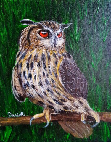 Painting titled "Owl 2" by Danielle Siauw, Original Artwork, Acrylic Mounted on Wood Panel
