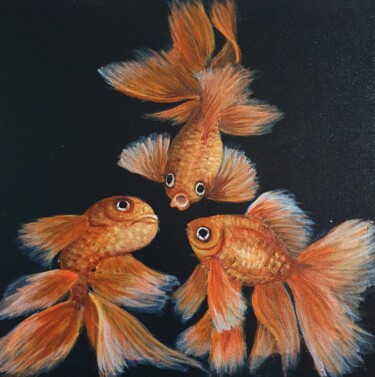 Painting titled "Goldfish 1" by Danielle Siauw, Original Artwork, Acrylic Mounted on Wood Panel