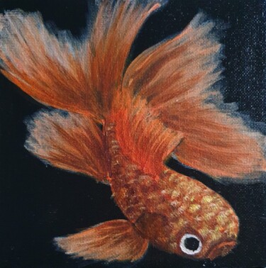 Painting titled "Goldfish 3" by Danielle Siauw, Original Artwork, Acrylic Mounted on Wood Panel