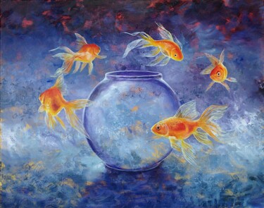 Malarstwo zatytułowany „Goldfish XLII” autorstwa Daniel Loveday, Oryginalna praca, Olej Zamontowany na Inny sztywny panel